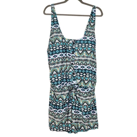 Summer Mae Green Aztec Print One-Piece Swim Romper NWT Size 22W - Picture 1 of 8